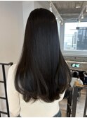 大人可愛い艶髪春カラーオリーブグリーン似合わせロングレイヤー