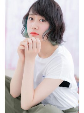 ミック ヘアアンドビューティー 大山店(miq  Hair&Beauty) くせ毛風カールミントグリーンカラー大人ガーリー外ハネボブc1
