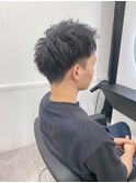 《GRANDLINE友田千栄》メンズ黒髪ツーブロアップバングスタイル