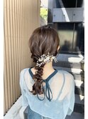 編みおろし、結婚式ヘア、ミディアムヘアアレンジ
