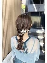 編みおろし、結婚式ヘア、ミディアムヘアアレンジ