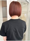 ブリーチなしオレンジ　ボブ　切りっぱなしぷつっとボブ