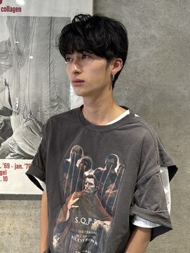 エイチ メンズ(H) スペインカールスパイキーショートブルーブラックフェザーパーマ