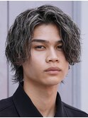 原宿波巻きパーマメンズカットセンターパートウルフミディアム