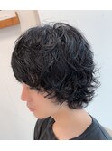 セミウェットグランジスパイラルパーマメンズマッシュウルフ