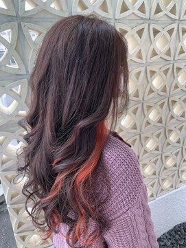 ワクヘアー(WaKu hair) インナーカラー×レッド　暖色系カラー