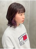 インナーカラー ピンクパープルインナーカラー ぱっつん