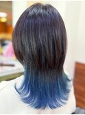 10代20代30代大人可愛い艶感裾カラーブルーレイヤーカット