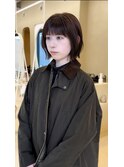 切りっぱなしボブ小顔カットグレージュミルクティ