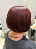 ミニボブ×お任せカラーでレッド　ブリーチなし