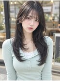 黒髪ロング/ハッシュレイヤー/前髪あり/小顔カット/30代