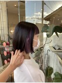 20代30代大人可愛いオン眉ショートワンレンボブ×インナーカラー