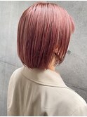 くすみピンク　ケアブリーチ　ミニボブ