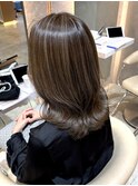 ◯黒髪小顔ボブルフネビージュワンレンコントラストハイライト