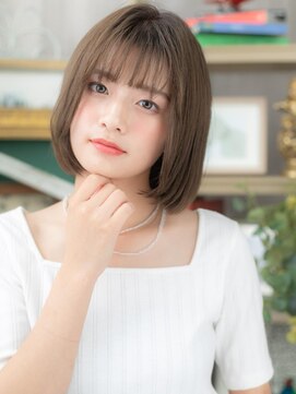 カバーヘア ブリス 北浦和(COVER HAIR bliss) シースルーバングオリーブベージュ丸みボブh3北浦和20代30代40代