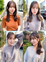 前髪、顔まわりカット×ブリーチ無しダブルカラー