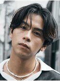渋谷ニュアンスパーマメンズマッシュウルフセンターパートカット