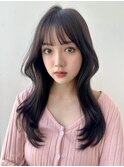 レイヤーカットショコラブラウンハッシュカット透明感