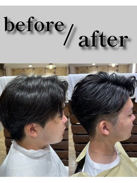 ヨシザワインク プレミアム 横浜 桜木町店(YOSHIZAWA Inc. PREMIUM) メンズツーブロックアップバングフェザーショート/理容室