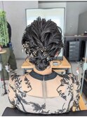 お呼ばれヘアセット　ミディアム　ふんわりシニヨン