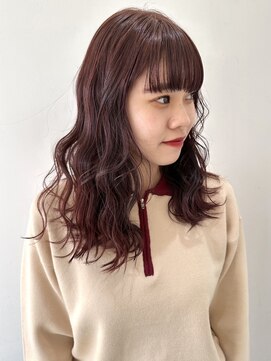 フォーク FOLK 【FOLK】透明感レッドブラウン☆似合わせ波巻きセミロング♪