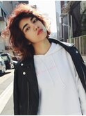 チェリーレッド×外国人風ラフボブ　銀座　髪質改善　ブリーチ