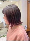 イメチェン小顔前髪外ハネボブ大人可愛いチェリーブラウン