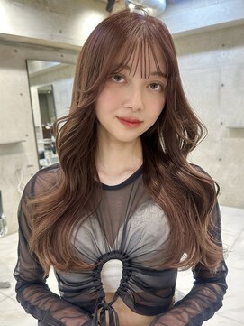 サイン 渋谷(SIGN) 韓国ヘアレイヤーロンググレーベージュ前髪パーマ黒髪