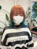 シュガー ヘアアンドネイル 仙台(SUGAR)&nbsp;オレンジターコイズブルーレイヤーカットグラデーション