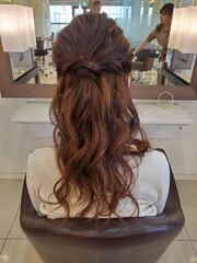 二次会 結婚式 ヘアアレンジ ヘアセット 編み込みハーフアップ