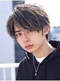 メンズメッシュハイライトカラーかきあげアップバングウルフ