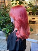 派手髪☆コーラルピンク　ツヤ感セミロング