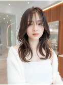 大人かわいい前髪セシルカットココアブラウンフリンジウェーブ
