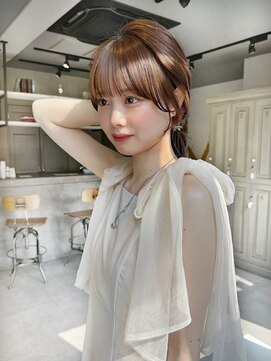 カシュカシュ 表参道(cache cache) シースルー前髪顔まわりカットブラウンカラーロングヘアセット