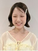 切りっぱなしボブ大人可愛いミントベージュ顔周りカット小顔ヘア