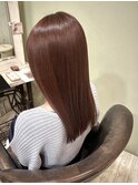 ブラウンレッド 艶髪ロング 髪質改善