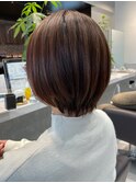小顔ショートボブカラー大人ショートボブひし形ショートカット