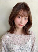 韓国風美髪外ハネボブくびれミディアムレイヤーワイドバング