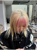 ホワイトブロンドピンクカラーペールピンクホワイトカラー前髪