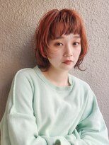 スーハ 恵比寿(SUUHA)&nbsp;ハイトーンのマッシュパーマウルフ/ボブウルフ/オレンジカラー