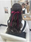 三つ編みハーフアップ