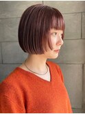 リップラインボブ 似合わせカット ピンクブラウンカラー 小顔