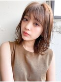 大人かわいい小顔毛先パーマフォギーベージュローライト　桐山