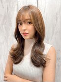 〇韓国前髪くびれ巻きヨシンモリピンクベージュシースルーバング