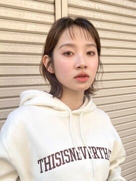 ヒトワ(hitowa) くびれミディ/ハッシュカット/シースルーバング/カーキベージュ