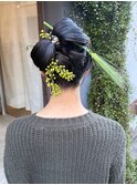 リボンヘア/生花ヘア/タイトヘアセット/成人式ヘア