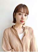 大人ショートボブ前髪あり外ハネ切りっぱなし暖色カラーK0826