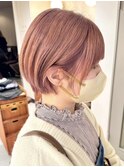 ショートボブハイトーンカラーミルクティーベージュケアブリーチ
