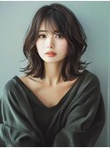 ☆オリーブグレーココアベージュ小顔クラゲヘアー/黒髪/髪質改善