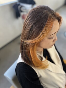 フェイスフレーミング×インナーカラー×オレンジ